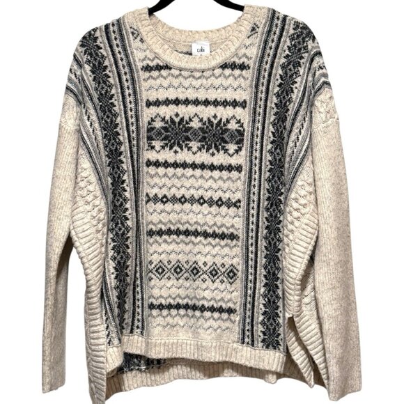 Cabi Chalet Fair Isle Oatmeal Sweater Style Snowflake Womens Size Medium - Picture 4 of 11